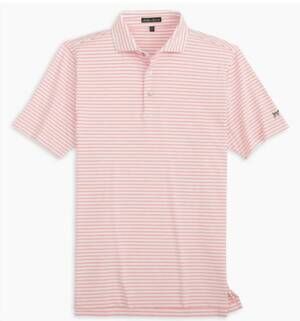 NEW SOUTHERN POINT CO. men's horizon stripe polo shirt in flamingo/white